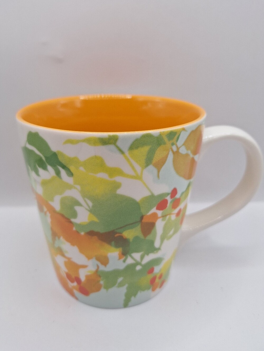 Starbucks Coffee 2008 Floral Abstract Mug 14 oz Orange Interior Ceramic Cup